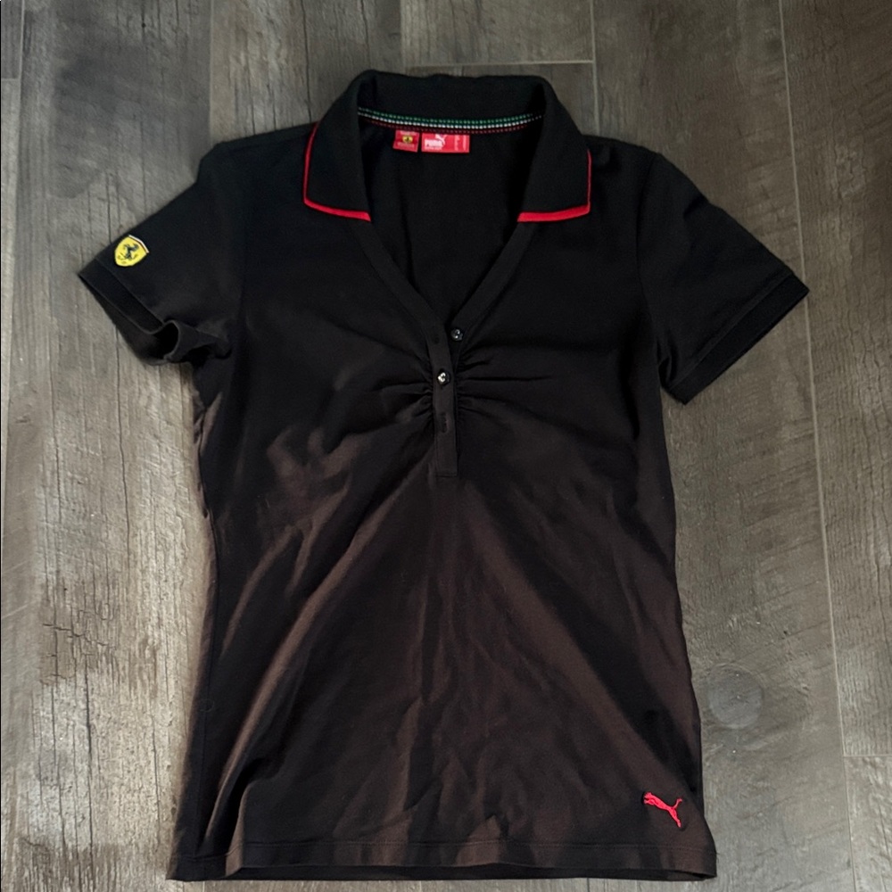 Puma Women's Black Button Down Shirt with Red Accents